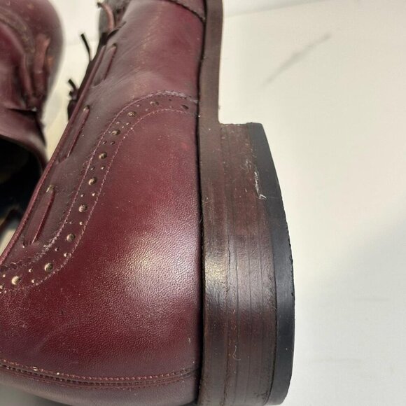 Polo Men Leather Kiltie Tassel Wingtip Slip Loafers Shoes Burgundy Size 9 - Picture 9 of 11